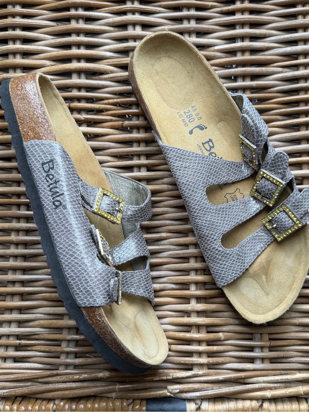 Betula By Birkenstock Florida Sandals Gray Snake Print Womens Size 43 12 US